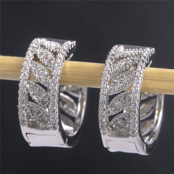 "High Quality Luxury 925 Silver Plated White Hoop Earrings, FB16FA1144 - Picture 6 of 10
